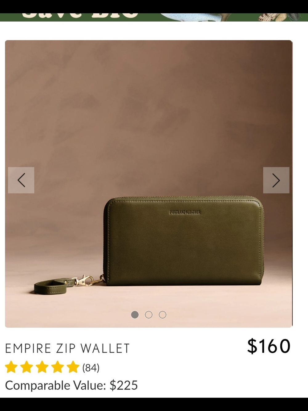 Portland Leather Empire Zip Wallet in Bay Green New With Tags - Picture 2 of 7